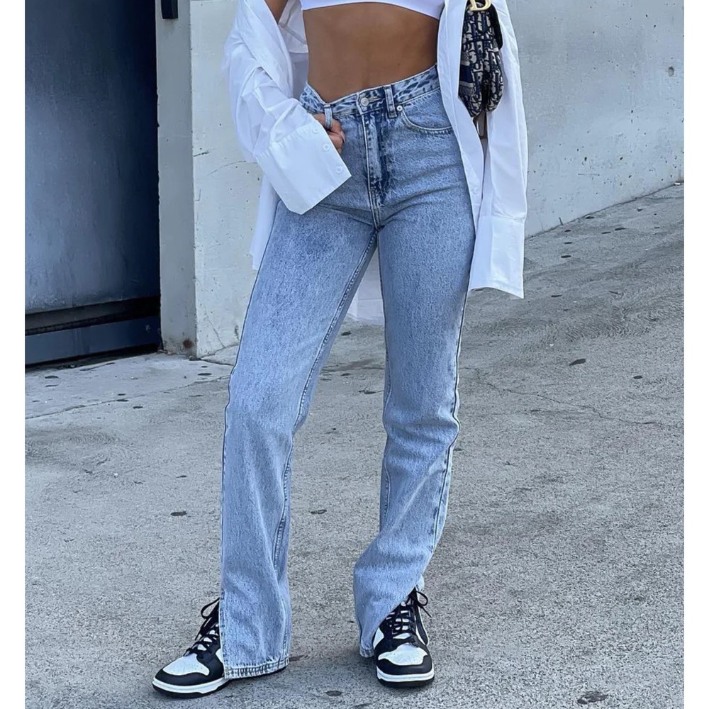 White Fox Be Cool Straight Leg Denim Jeans Washed Blue